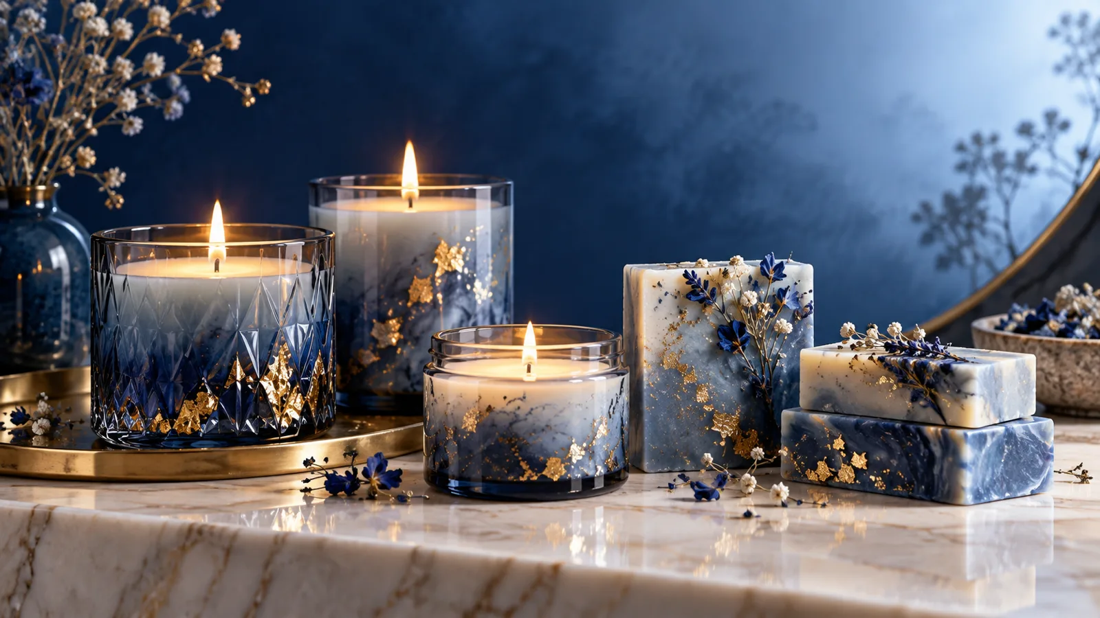Velas y jabones artesanales de aspecto premium